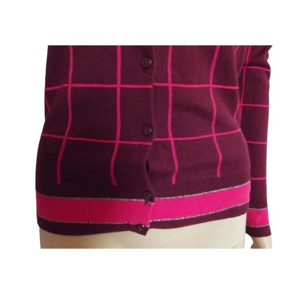 A New Day Cardigan Sweater Womens XS Burgundy Pink Printed Button Front Cotton - Picture 3 of 8
